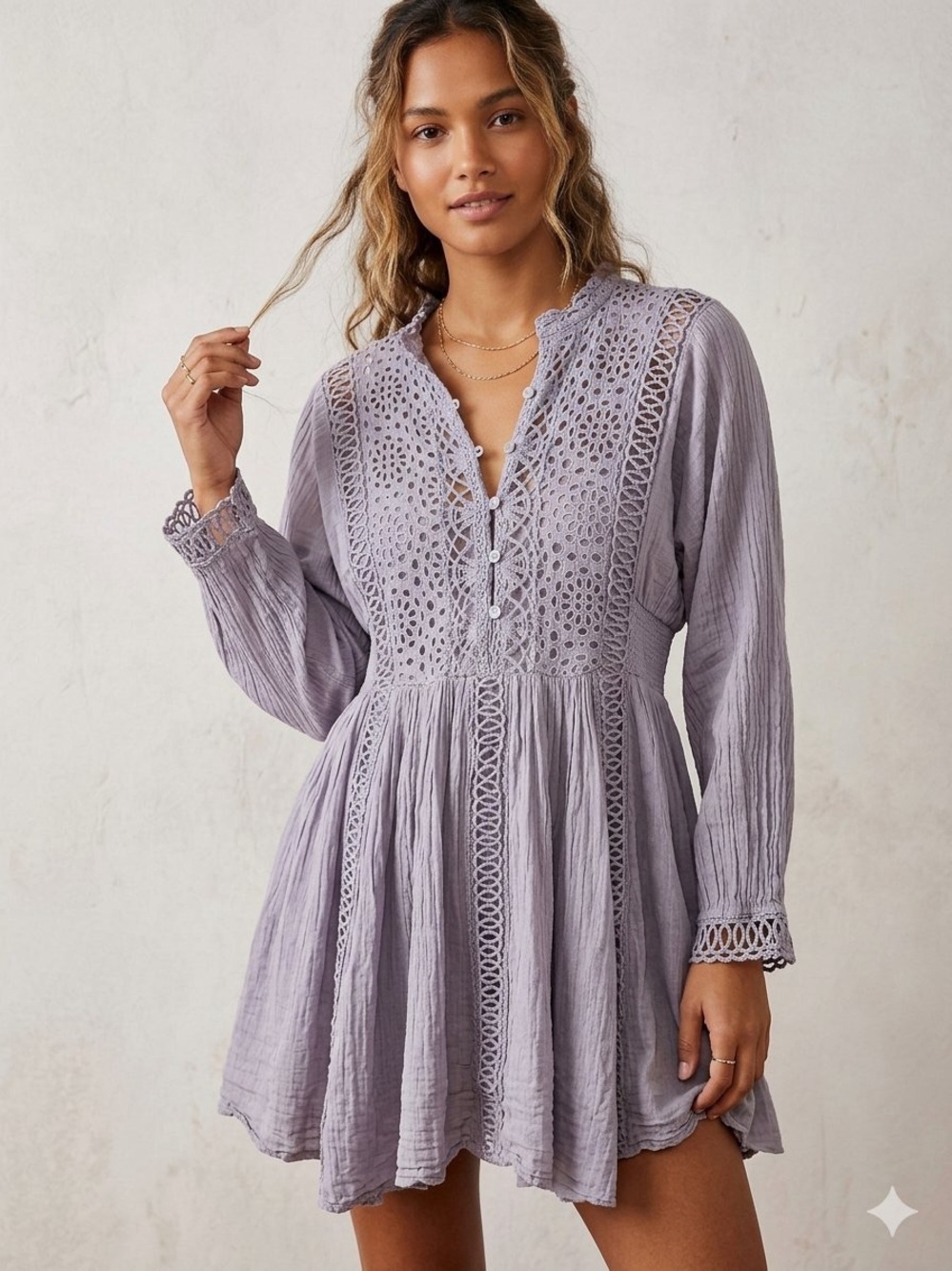 Free People FP One Karma Mini Dress Tunic Lavender Lace Boho